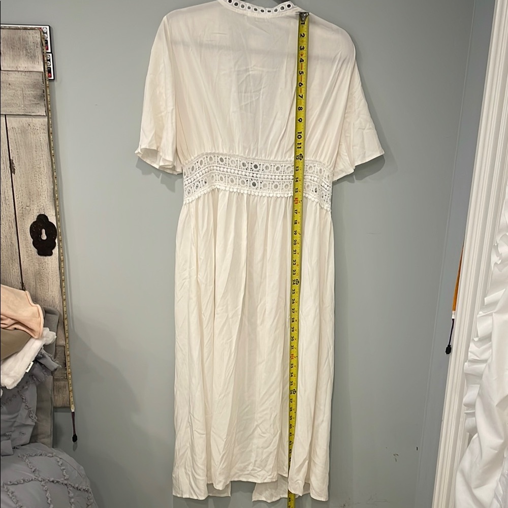 White Lace Trim kimono cover up long jacket nwt - Picture 6 of 13